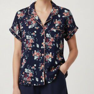 Harve Benard Navy Blue Floral Short Sleeve Pajama Top Size Large
